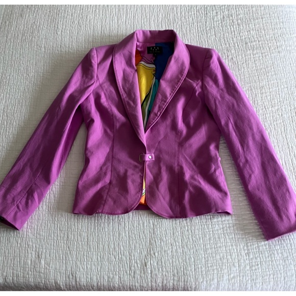 EUC David Meister lavender cotton blazer w/colorful Silk lining & snap closure - Picture 5 of 12
